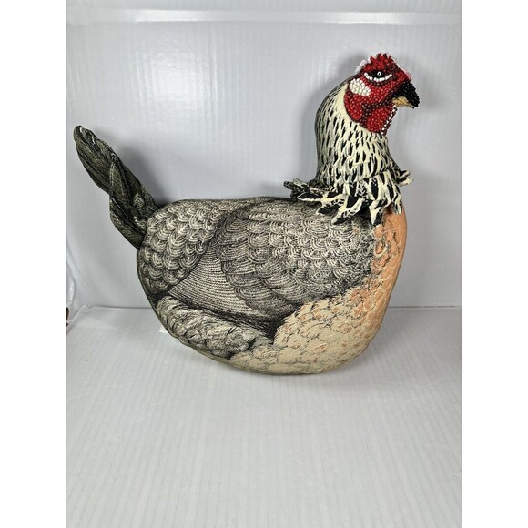 John Derian Beaded Chicken Plush Pillow Holiday Thanksgiving 14 X 13in NEW - Picture 1 of 3